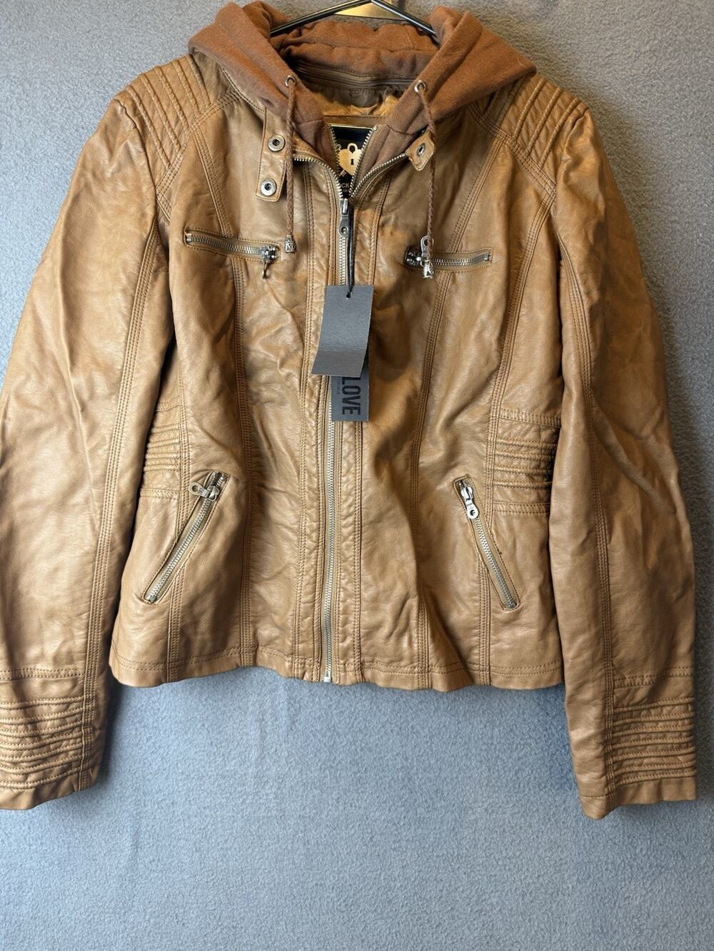 Lock and Love LL Womens Removable Hoodie Motorcyle Jacket Size Large